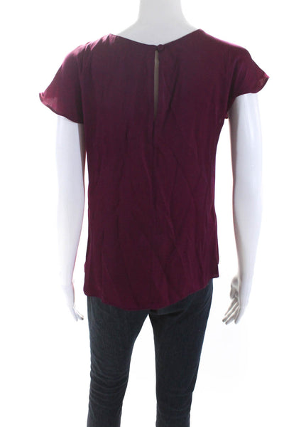 Milly Womens Short Sleeve Twist Crew Neck Silk Top Blouse Magenta Size 4