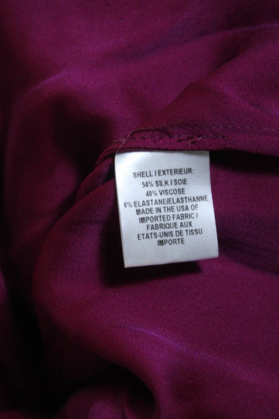 Milly Womens Short Sleeve Twist Crew Neck Silk Top Blouse Magenta Size 4