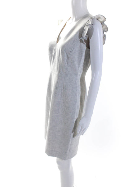 Tailored Rebecca Taylor Womens Back Zip Ruffled V Neck Sheath Dress Gray Size 4