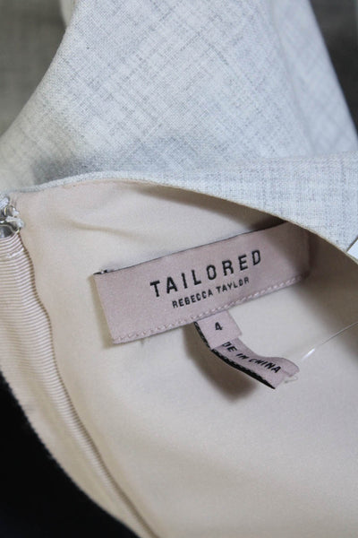 Tailored Rebecca Taylor Womens Back Zip Ruffled V Neck Sheath Dress Gray Size 4