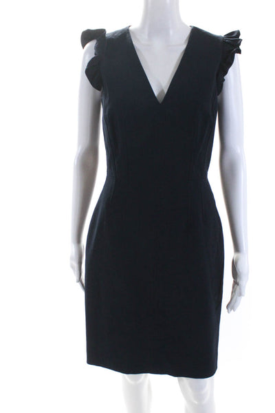 Tailored Rebecca Taylor Womens Back Zip Ruffled V Neck Sheath Dress Navy Size 4