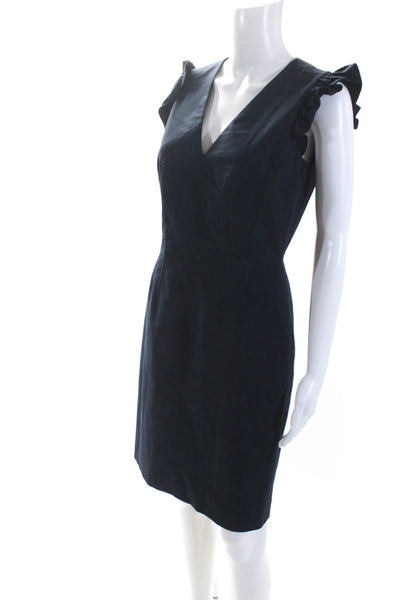 Tailored Rebecca Taylor Womens Back Zip Ruffled V Neck Sheath Dress Navy Size 4