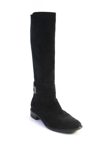 Aquatalia Womens Side Zip Block Heel Knee High Boots Black Suede Size 9