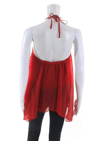 Alice + Olivia Womens Red Halter Open Back Sleeveless Layered Blouse Top Size XS