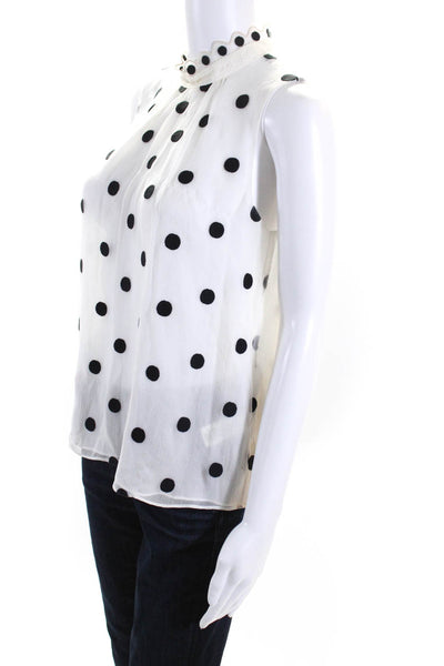 Rebecca Taylor Womens Embroidered Polka Dot Silk Chiffon Top Blouse White Size 2