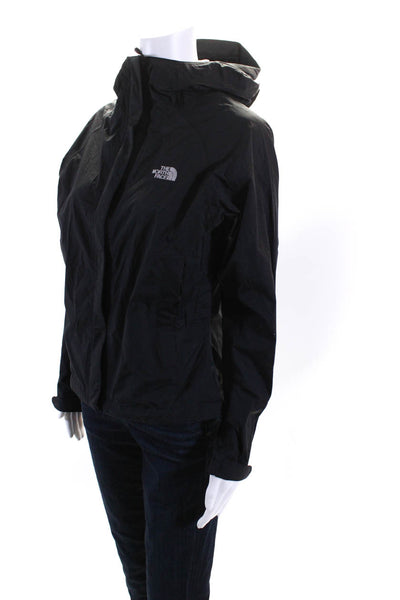 North Face Womens Hooded Full Zip Hook & Loop Rain Jacket Black Size Extra Small