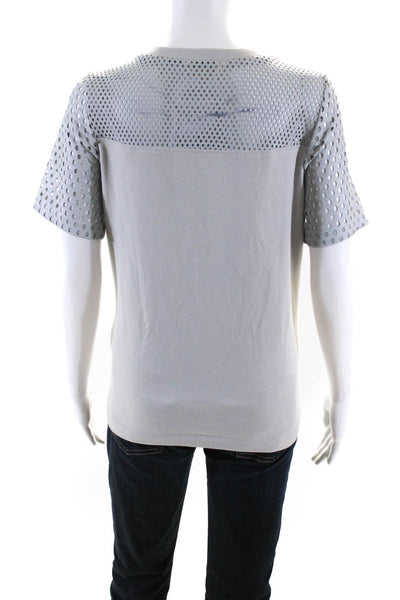 Rebecca Taylor Womens Perforated Leather Yoke Tee Shirt Blouse Gray Size 0