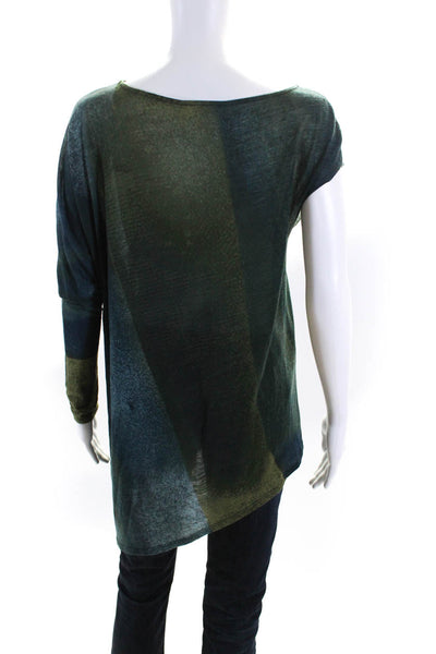 Helmut Lang Womens 3/4 Sleeve One Shoulder Knit Tunic Blouse Blue Green Petite