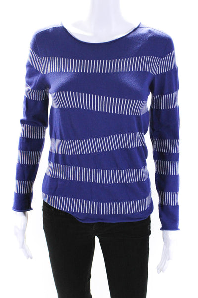 Armani Collezioni Womens Knit Striped Long Sleeve Blouse Top Blue Size 6