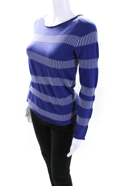 Armani Collezioni Womens Knit Striped Long Sleeve Blouse Top Blue Size 6