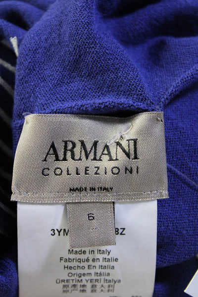 Armani Collezioni Womens Knit Striped Long Sleeve Blouse Top Blue Size 6