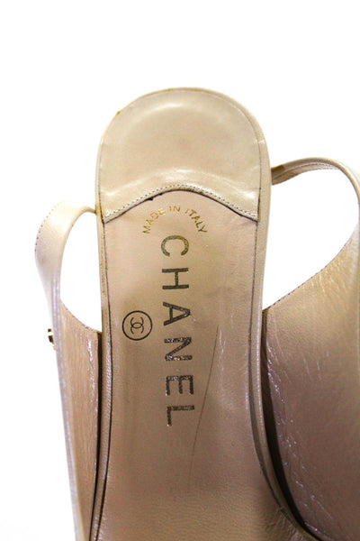 Chanel Womens Leather Pointed Toe High Heels Sling Backs Beige Size 39 9