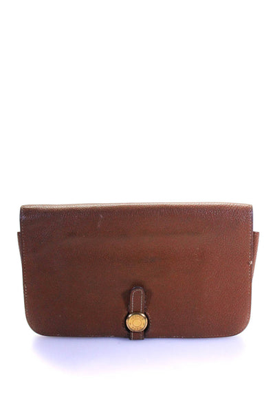 Hermes Womens Dogon GM Togo Leather Button Wallet Clutch Fauve Brown