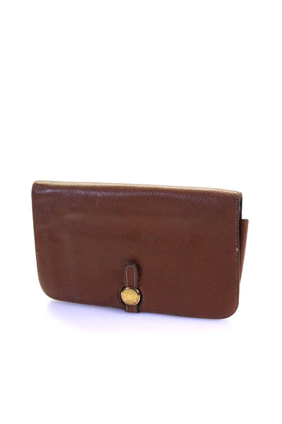 Hermes Womens Dogon GM Togo Leather Button Wallet Clutch Fauve Brown