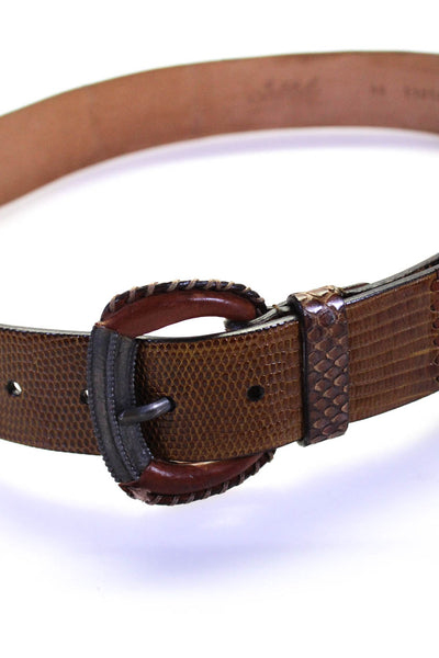 Secolo Mens Debossed Leather Snakeskin Lizard Whipstitch Belt Brown Size 90cm