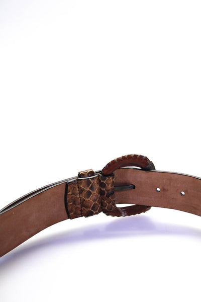 Secolo Mens Debossed Leather Snakeskin Lizard Whipstitch Belt Brown Size 90cm