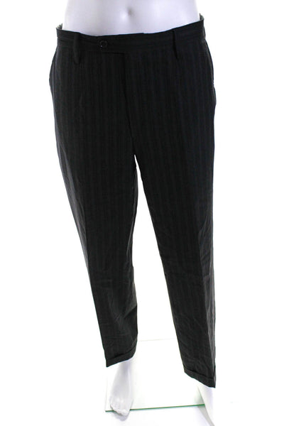 Dolce & Gabbana Mens Pinstripe Pleated Slim Leg Pants Dark Gray Green Size IT 50