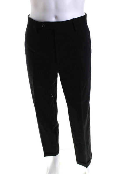 Dolce & Gabbana Mens Slim Leg Pinstripe Pleated Pants Black Blue Size IT 50