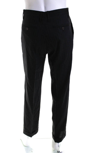 Dolce & Gabbana Mens Slim Leg Pinstripe Pleated Pants Black Blue Size IT 50