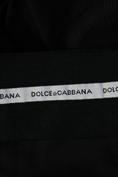 Dolce & Gabbana Mens Slim Leg Pinstripe Pleated Pants Black Blue Size IT 50