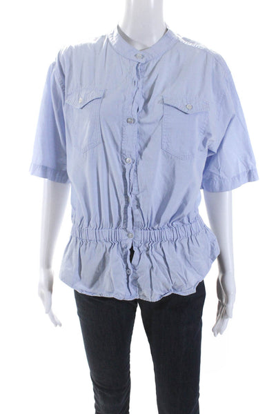 Derek Lam 10 C X Athleta Womens Blue Cotton Short Sleeve Blouse Top Size S