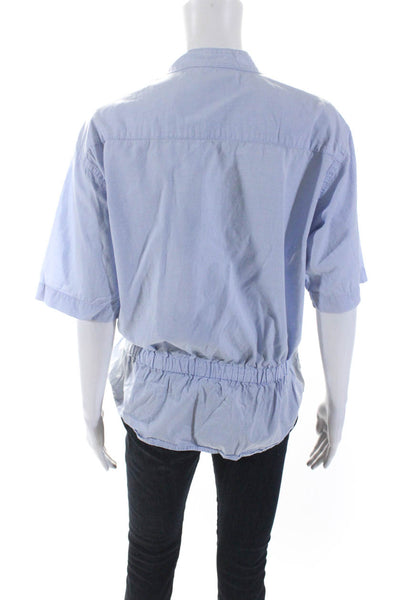 Derek Lam 10 C X Athleta Womens Blue Cotton Short Sleeve Blouse Top Size S