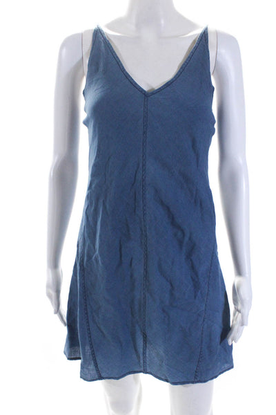 J Brand Womens Blue Cotton Chambray V-Neck Sleeveless Mini Dress Size XS