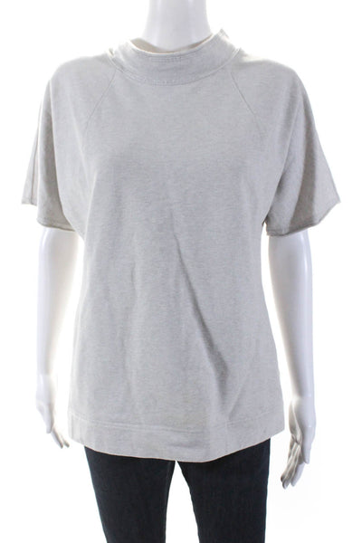 Lafayette 148 New York Womens Short Sleeve High Neck Top Tee Shirt Ecru Medium