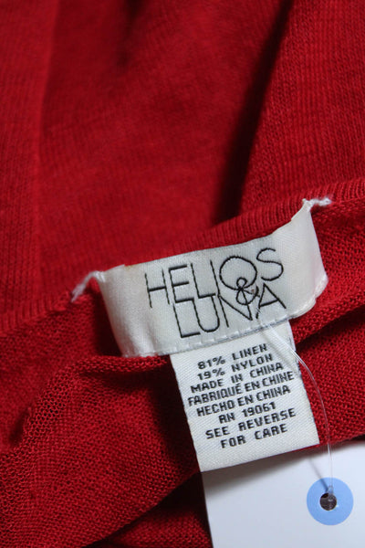 Helios & Luna Womens Knit Crew Neck Asymmetrical Pleat Tank Top Red Linen Small
