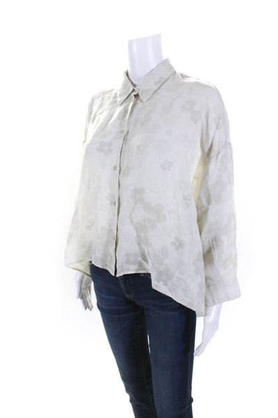 Tandem Womens Button Front Collared Oversized Floral Linen Shirt Beige Size 2