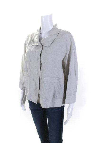 Transit Par Such Womens Oversized Collared Linen Pocket Shirt Gray Size 3