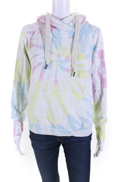 NSF Womens Pullover Tie Dyed Hoodie Sweater White Multi Cotton Size Medium