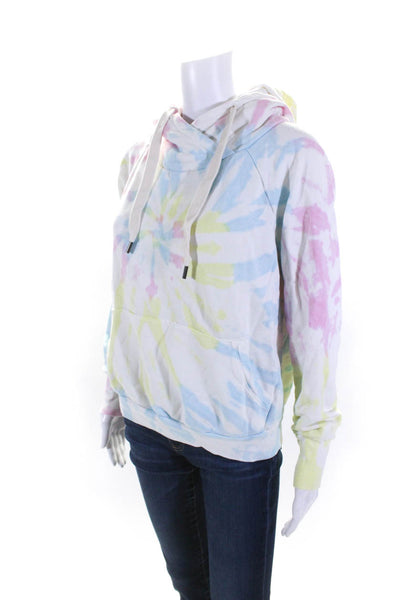 NSF Womens Pullover Tie Dyed Hoodie Sweater White Multi Cotton Size Medium