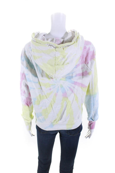 NSF Womens Pullover Tie Dyed Hoodie Sweater White Multi Cotton Size Medium