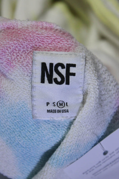 NSF Womens Pullover Tie Dyed Hoodie Sweater White Multi Cotton Size Medium