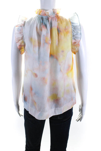 Marie Oliver Womens Tie Dye Satin Frill Neck Sleeveless Top Blouse Multi Size XS