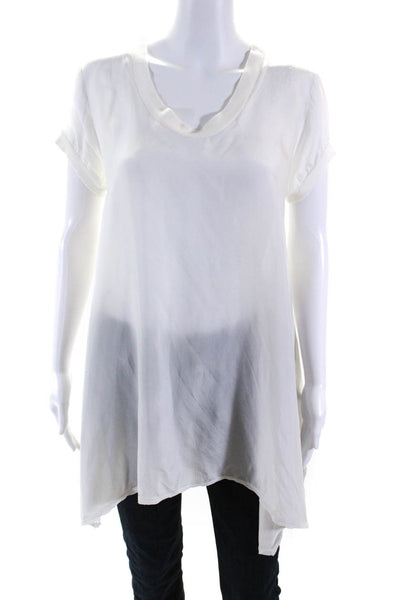 Pete & Greta Womens Short Sleeve Scoop Neck Satin Tunic Blouse White Size XS