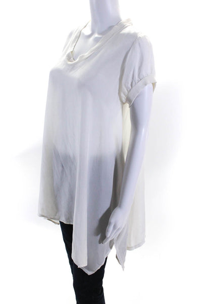 Pete & Greta Womens Short Sleeve Scoop Neck Satin Tunic Blouse White Size XS