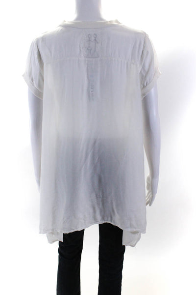 Pete & Greta Womens Short Sleeve Scoop Neck Satin Tunic Blouse White Size XS