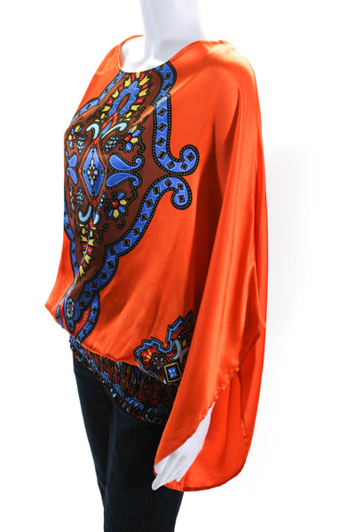 Voom By Joy Han Womens Dolman Sleeve Smocked Waist Satin Tunic Orange Size XS