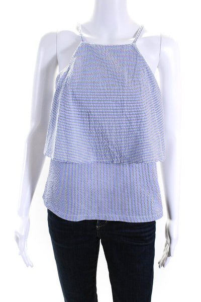 MINKPINK Womens Halter Sleeveless Seersucker Tank Top Blouse Blue White Size XS