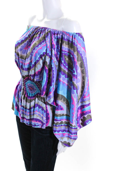 Trina Turk Womens Off Shoulder Abstract Top Blouse Pink Blue Purple Size Petite