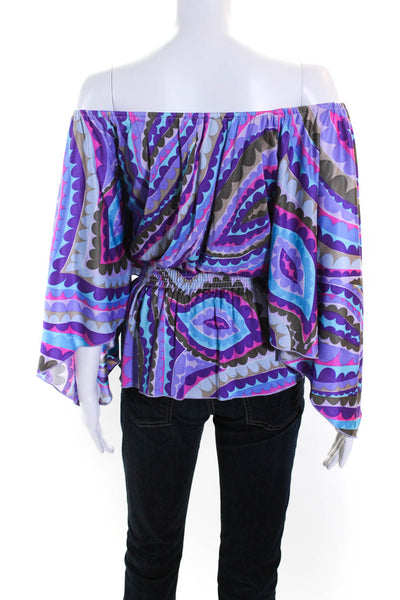 Trina Turk Womens Off Shoulder Abstract Top Blouse Pink Blue Purple Size Petite