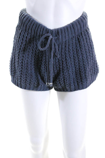 POL Womens Drawstring Chunky Knit Chenille Sweater Shorts Blue Size Small