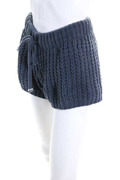 POL Womens Drawstring Chunky Knit Chenille Sweater Shorts Blue Size Small