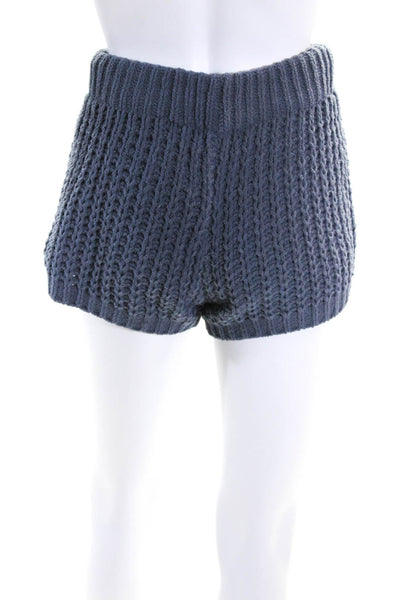 POL Womens Drawstring Chunky Knit Chenille Sweater Shorts Blue Size Small