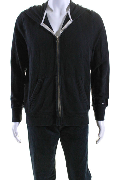 Rag & Bone Mens Knit Terry Jersey Hooded Full Zip Jacket Black Size Medium