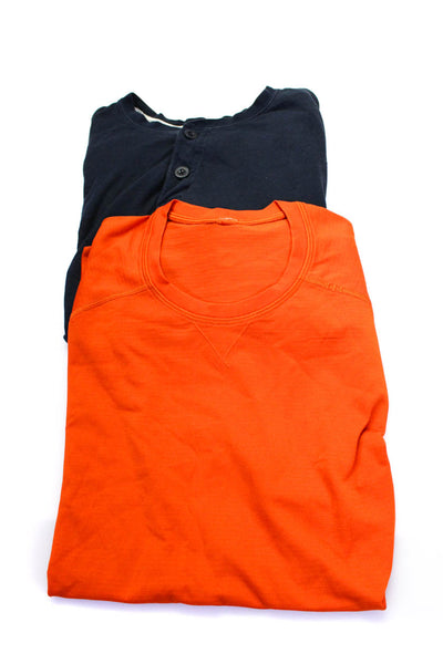 Vince Lululemon Mens Short Sleeve Henley Tee Shirt Navy Orange Medium Lot 2