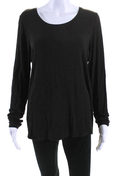 Eileen Fisher Womens Dark Brown Scoop Neck Long Sleeve Knit Top Size L