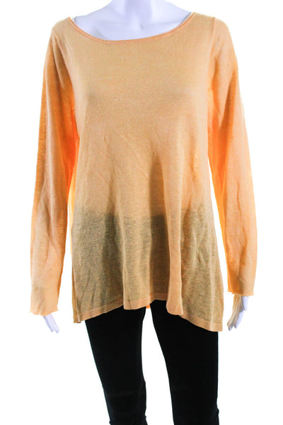 Eileen Fisher Womens Orange Organic Linen Crew Neck Long Sleeve Knit Top Size L